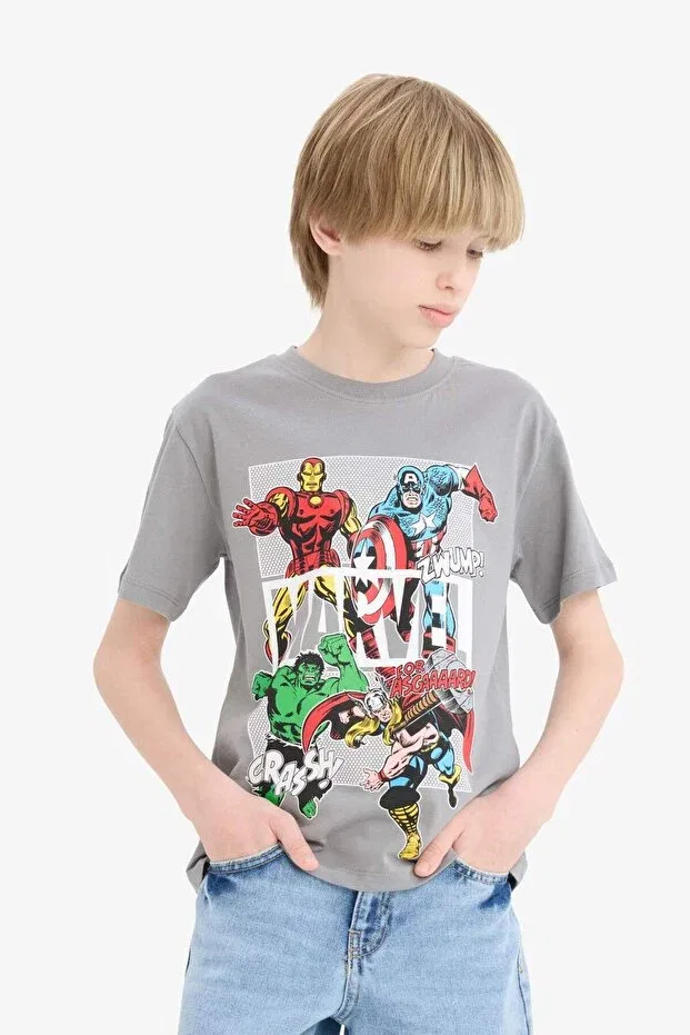Детская футболка для мальчиков с принтом Marvel Comics Crew Neck Short Sleeve Defacto, Gray — фото 3