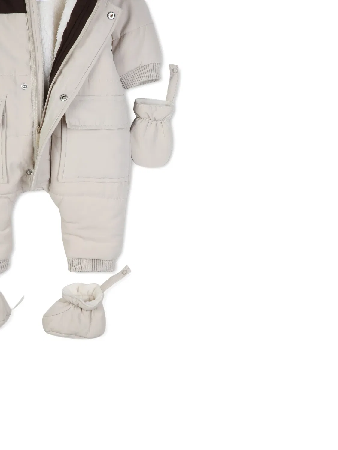 Дутый комбинезон в стиле колор-блок с капюшоном Timberland Kids, нейтральные цвета — фото 3