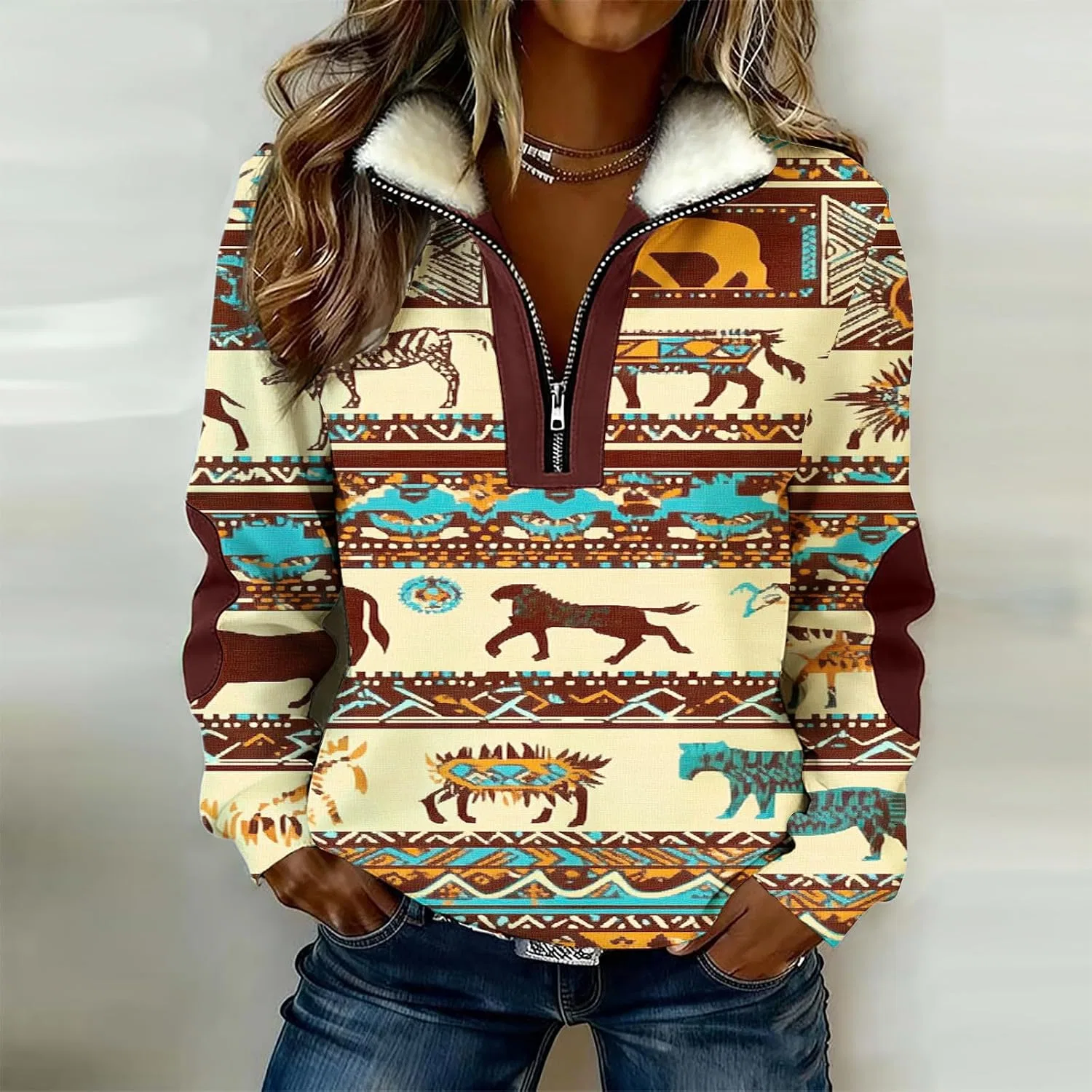 Женский свитшот с принтом Aztec Print, мультиколор — фото 2