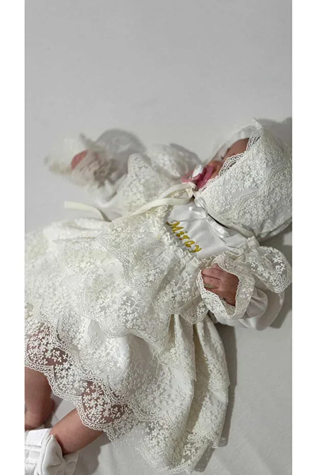 Детское для девочек кружевное платье Lace mevlüt dress Dizaynbyasena, Ecru — фото 4
