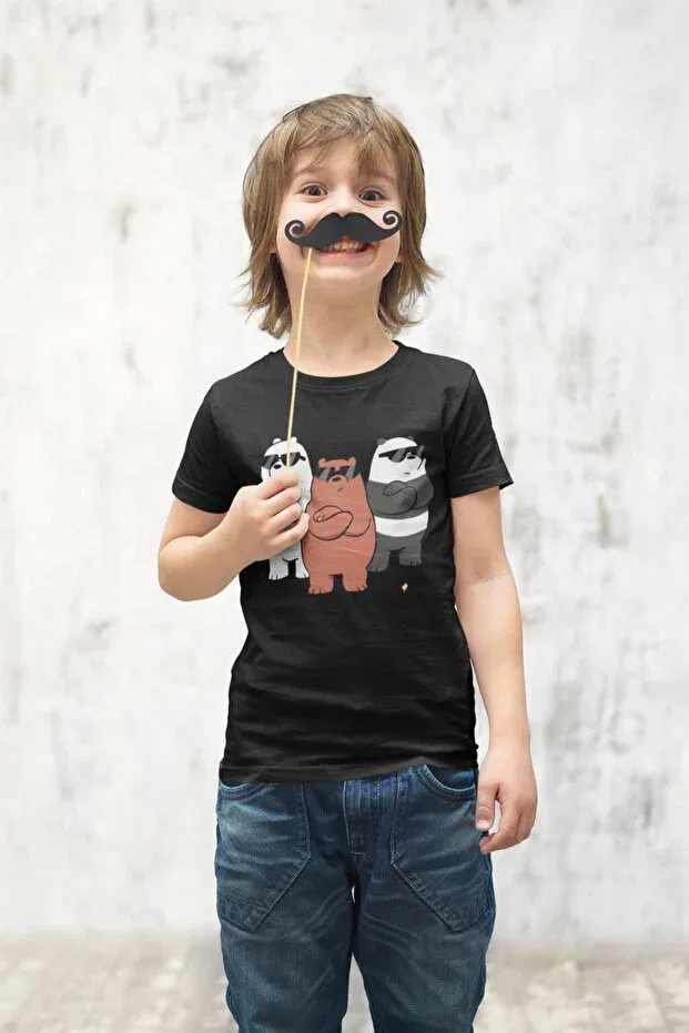 Детская футболка с принтом Unisex cotton oversize 3 cute bear printed children's t-shirt Lorvex, Black