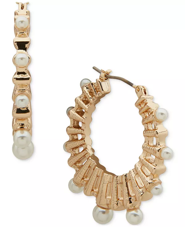 

Ажурные серьги-кольца с золотистым искусственным жемчугом Anne Klein, pearl