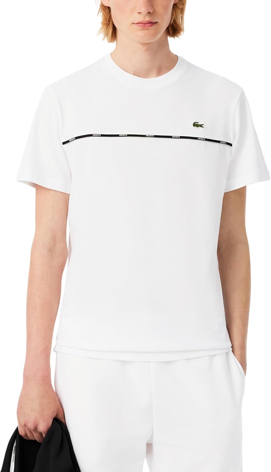 

Мужская футболка Lacoste с круглым вырезом, коротким рукавом, стандартного кроя, в полоску, White, Белый, Мужская футболка Lacoste с круглым вырезом, коротким рукавом, стандартного кроя, в полоску, White