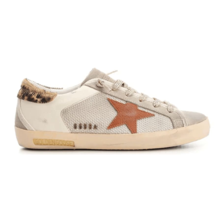 Женские кроссовки Golden Goose Superstar из загорелой кожи со звездами и леопардовым принтом на каблуке