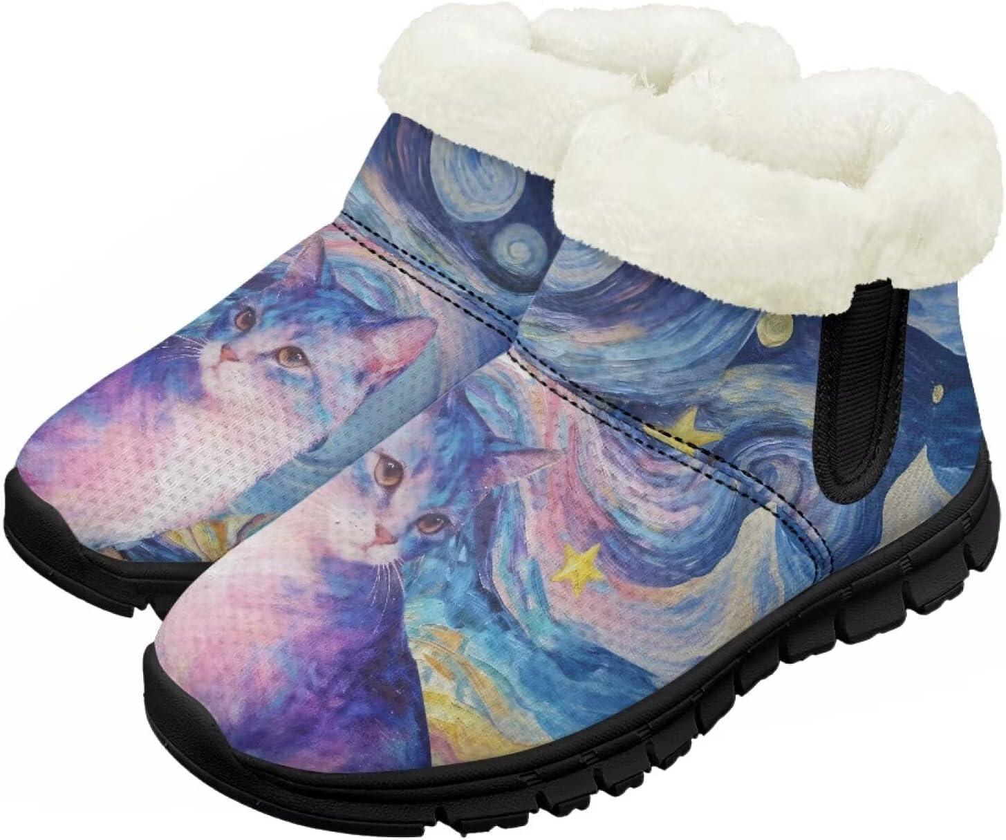 

Юношеские ботинки для мальчиков и девочек, зимние теплые ботинки, противоскользящие легкие уличные туфли для холодной погоды Chririnla, Starry Night Cat