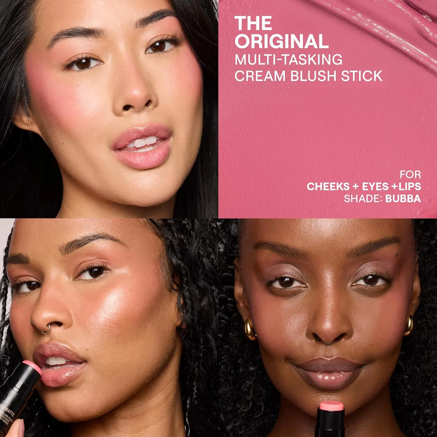 Стик-румяна Nudestix Nudies - кремовые румяна 3-в-1 для щек, глаз и губ со встроенной кисточкой | Мягкое матовое покрытие для естественного румянца, Bubba — фото 2