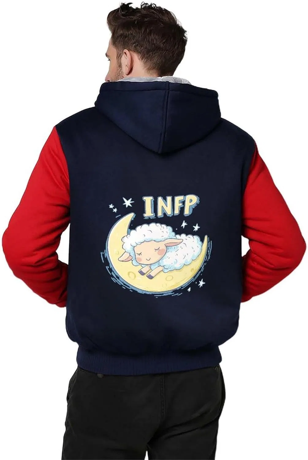 Толстовка мужская INFP Sheep Sleeping On Moon, на молнии, с капюшоном, флисовая, Red-style — фото 2