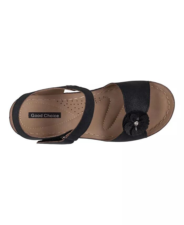 Женские босоножки Maxwell на танкетке с цветочным декором GC Shoes, черный — фото 4