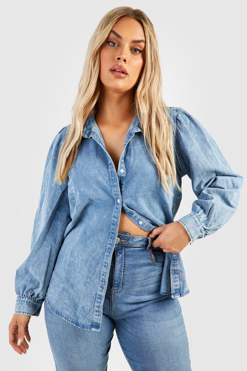 

Джинсовая рубашка с рукавами plus Boohoo, серый