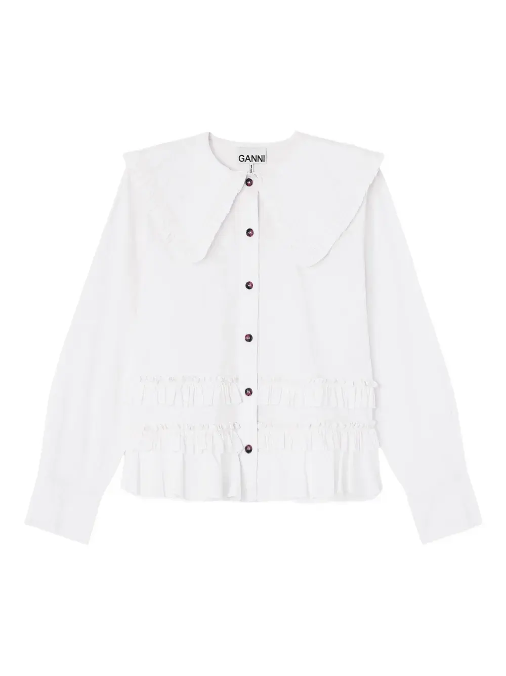 

Топ с оборками Ganni, белый