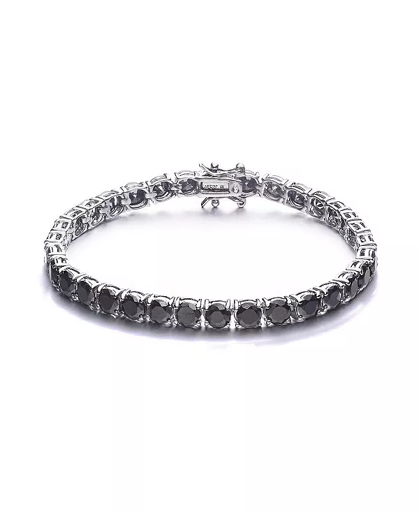 

Теннисный браслет из стерлингового серебра с цветными кубическими цирконами 3 мм с покрытием из белого золота, черного золота, 14-каратного золота или 18-каратного розового золота Genevive, black