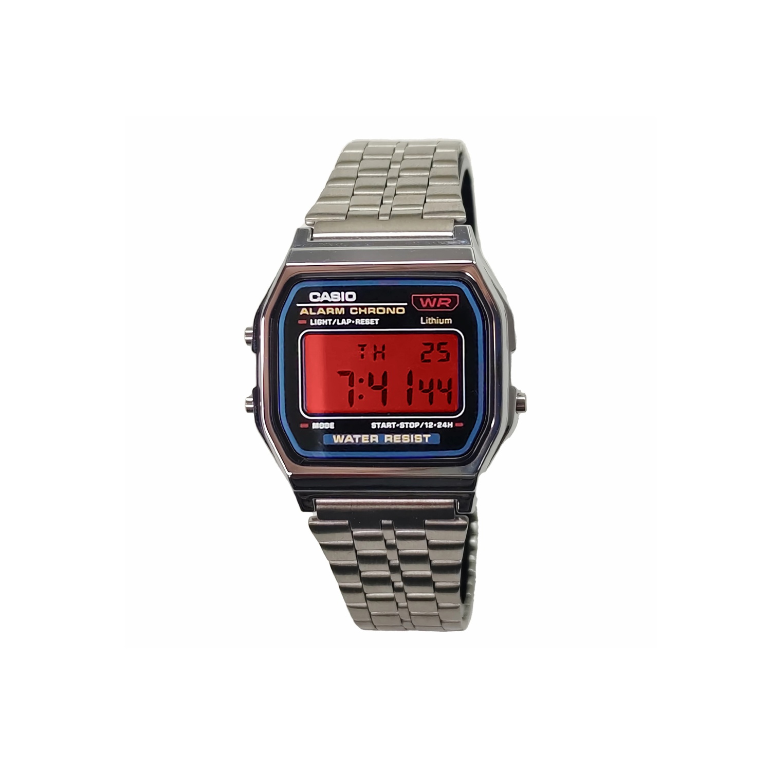 

CASIO Часы Retrofit Series Quartz Movement Stainless Steel Strap Watch Men's Watch Purple Watch Dial, Silver Strap Red Watch Lens