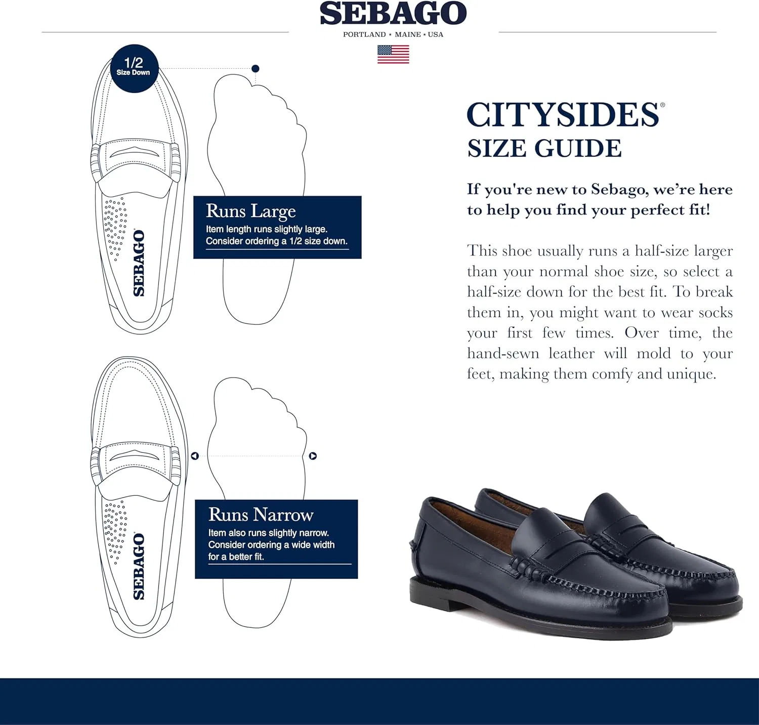 Лоферы Sebago Classic Dan, синий — фото 3