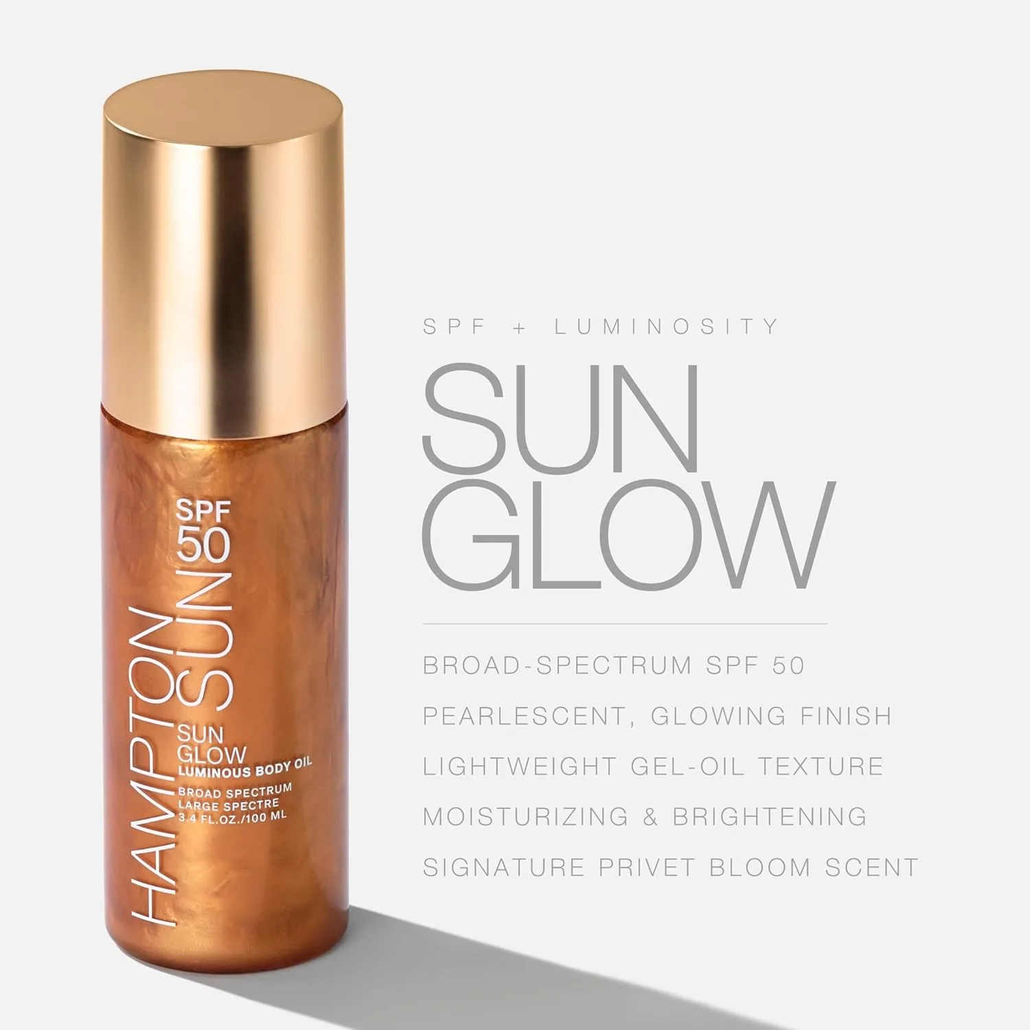 Hampton Sun SPF 50 Sun Glow Luminous Body Oil, легкое мерцающее масло-гель с витамином E, маслами кукуи и гибискуса — фото 3