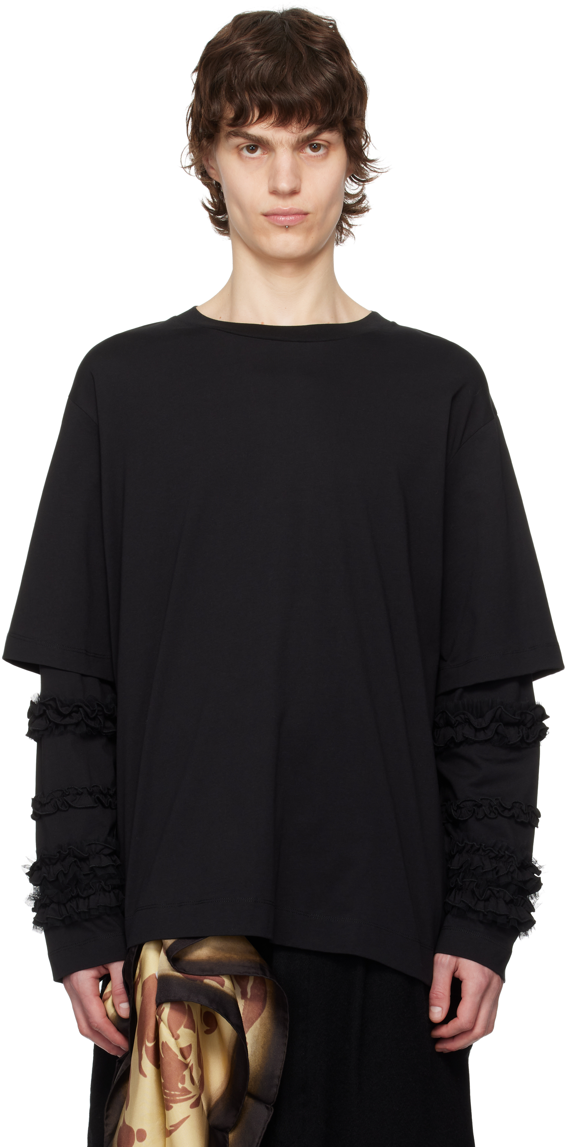 

Футболка с длинным рукавом и многослойной оборкой Simone Rocha, черный