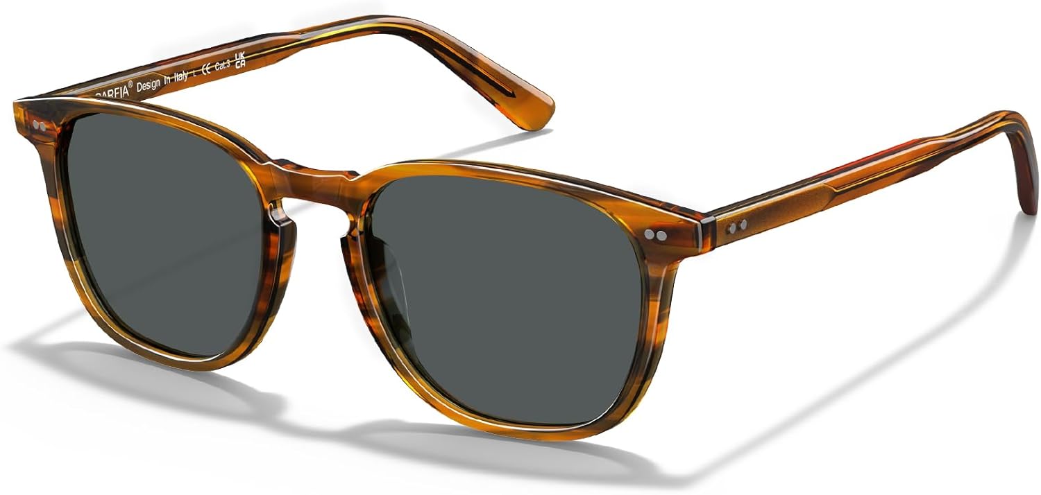 

Солнцезащитные очки CARFIA Retro с поляризацией для женщин, для маленького и среднего лица, с защитой от УФ-излучения, оправа из ацетата ручной работы, модель CA5285, 2-7. Brown Striped Frame Grey Lens