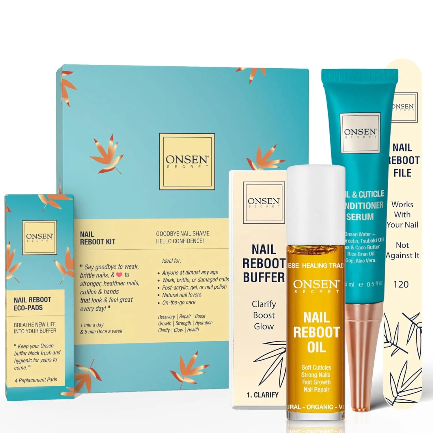 Полный набор для восстановления ногтей Onsen Secret с маслом и сывороткой Onsen Secret, Complete Nail Reboot Kit