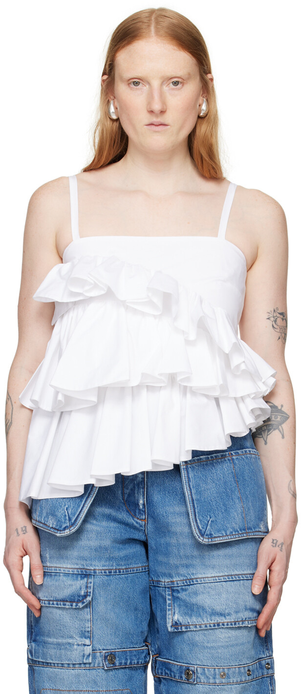 

Белый топ на бретельках с рюшами Msgm