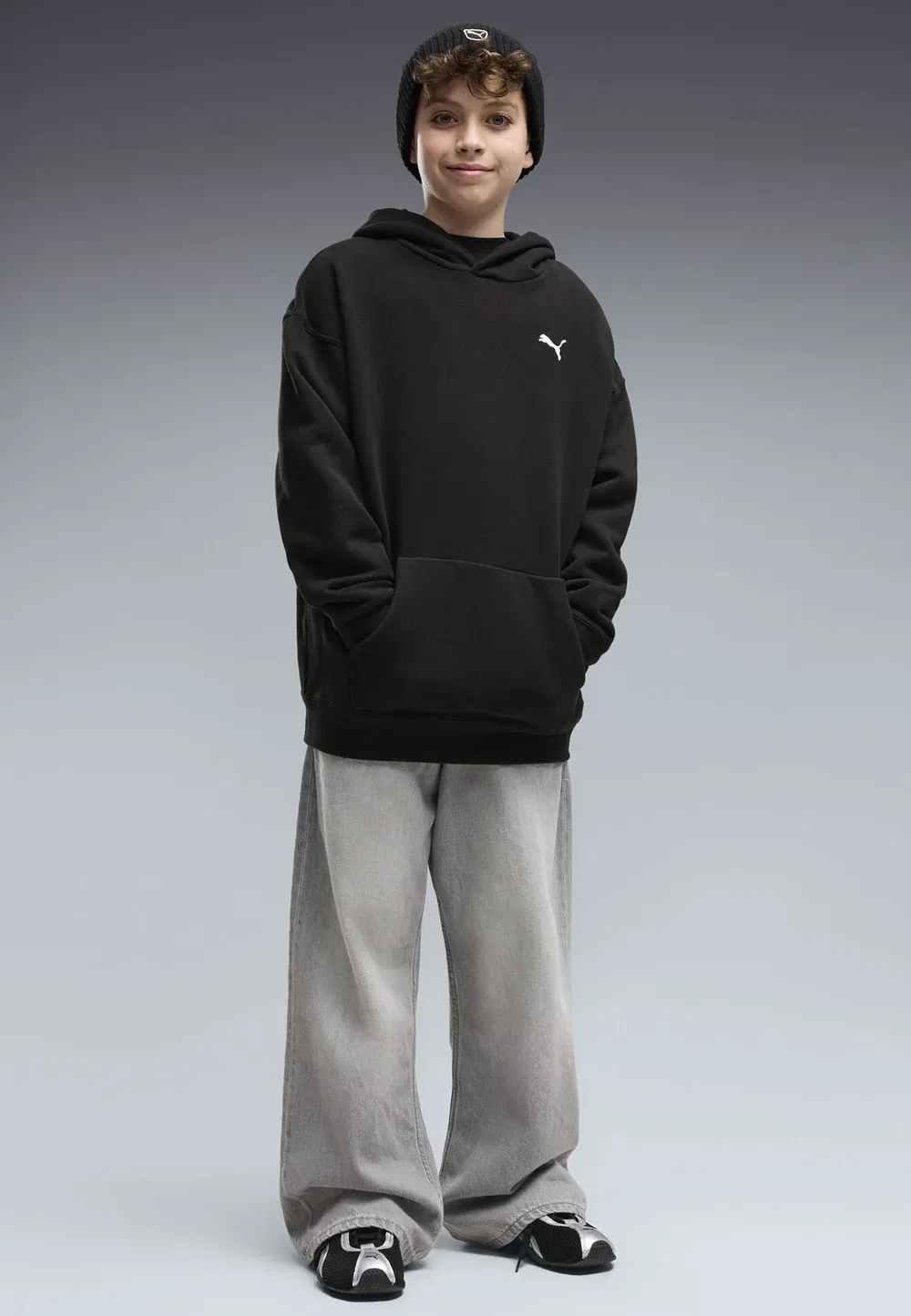 Толстовка Ess с логотипом кошки, свободного кроя, для мальчиков - худи Puma, Black