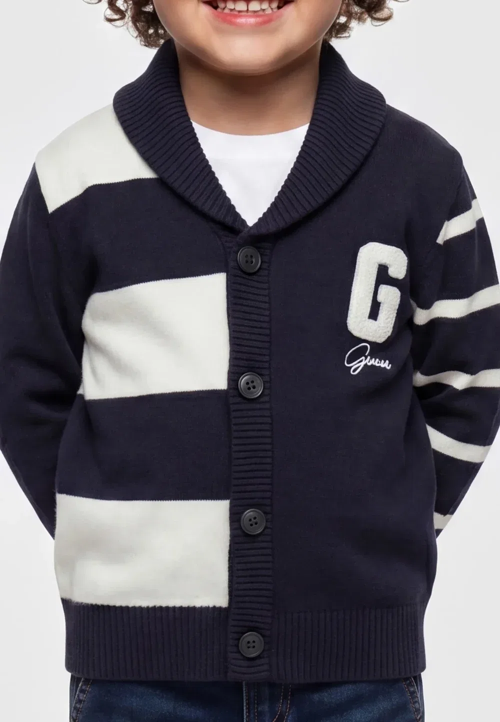 Gestreifte Strickjacke - кардиган Guess, Mehrfarbig, Grundton Blau — фото 2