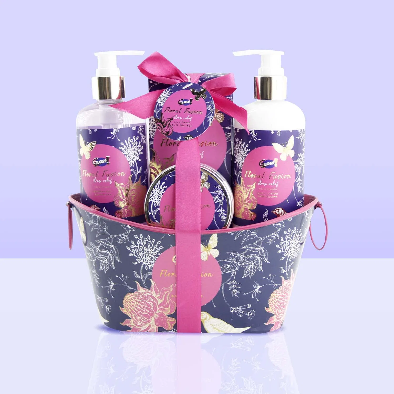 Набор для ванны Lys & Freesia, GLOSS !, 4 предмета: соль 100 г + масло 120 мл + лосьон 290 мл + гель 290 мл — фото 3
