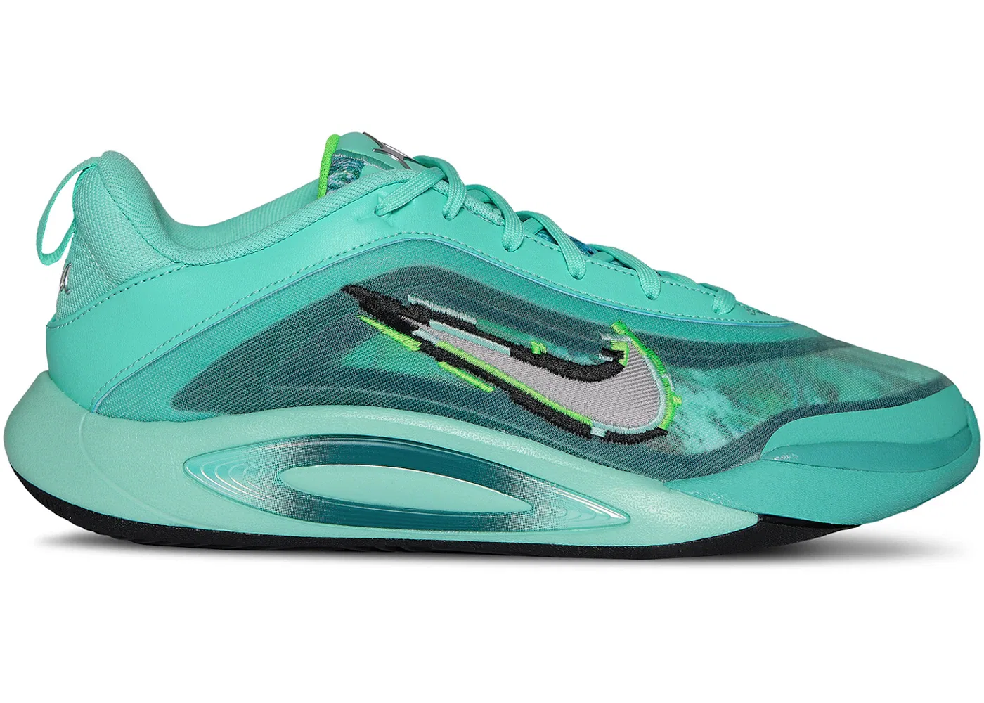 Детские кроссовки для девочек с длинным шнурком Nike A'ja Wilson A'One, Bleached Turquoise/Metallic Silver/Washed Teal/Geode Teal