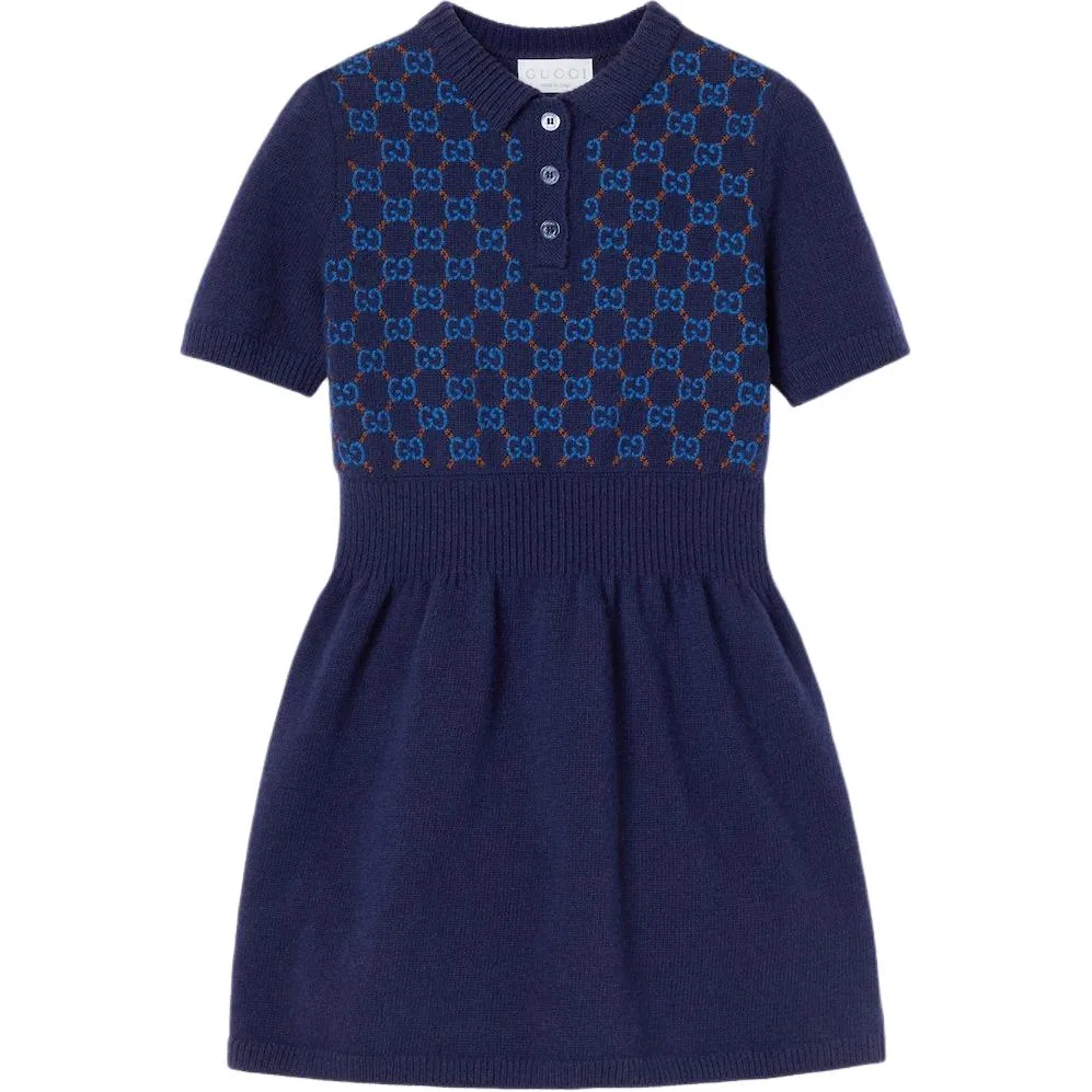 Платье для девочек с круглым вырезом, короткое, GUCCI, Dark Blue