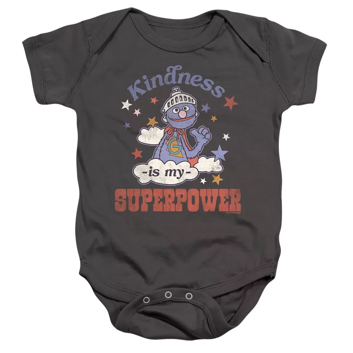 Детское боди с коротким рукавом Vintage Heart Grover Kindness Is My Superpower Sesame Street, Charcoal