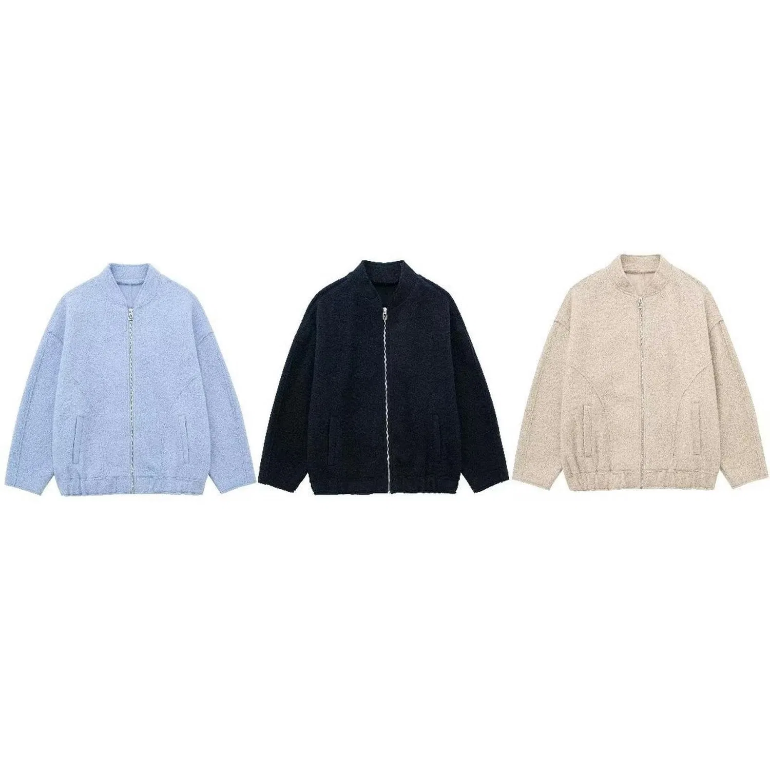 Женское пальто из букле с принтом, модель Giacca Ampia Bouclé dal Temperamento e Casual Autunno Nuovo Stile-Blu-XS, Blu — фото 2