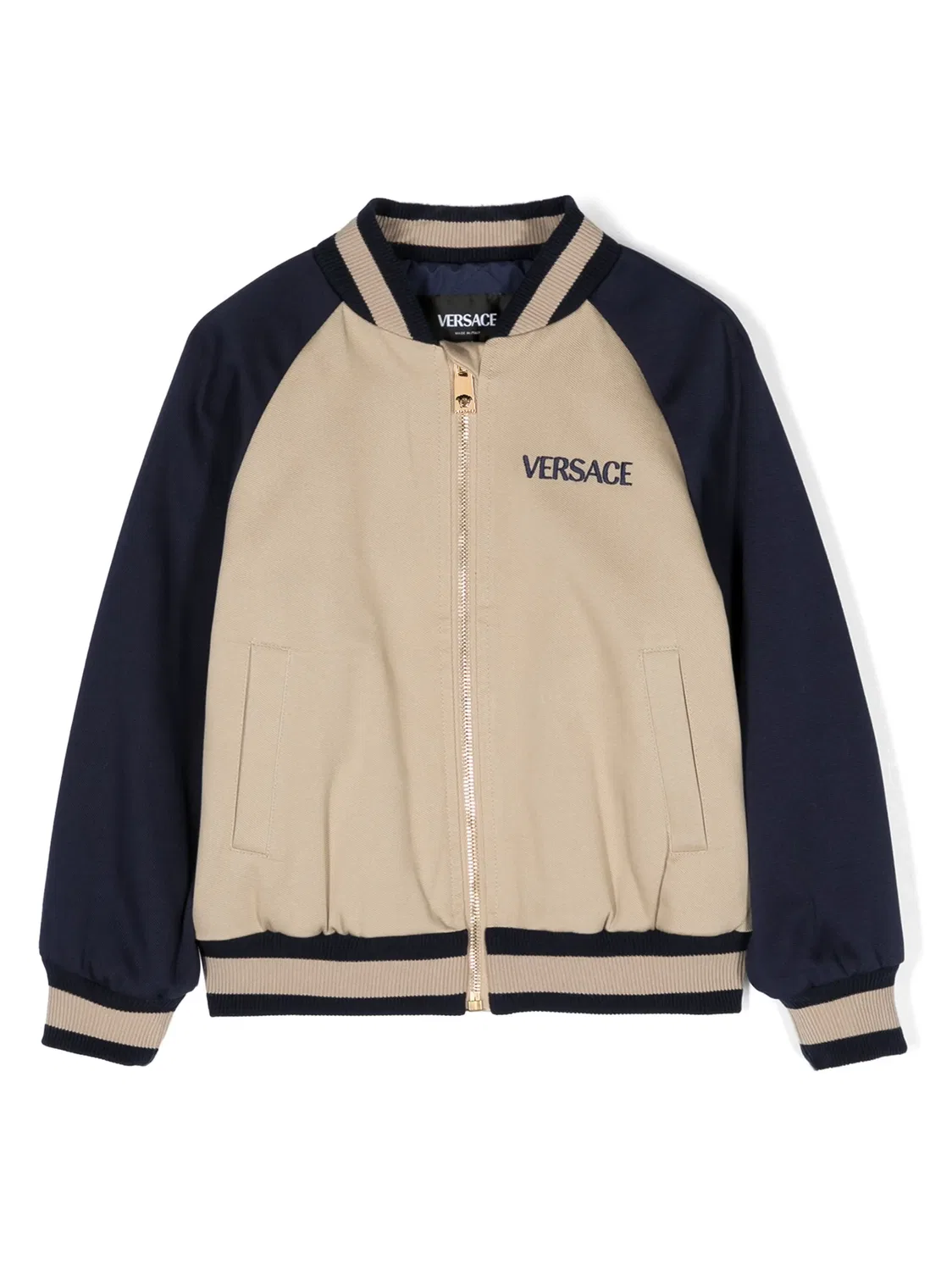 Бомбер с логотипом Versace, бежевый/синий