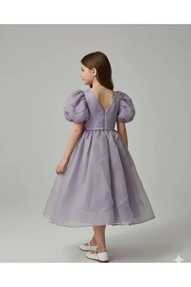Детское платье для девочек с принтом Maftuwow 0029 bowknot girls' evening dress Yonca Çocuk, Lilac — фото 2