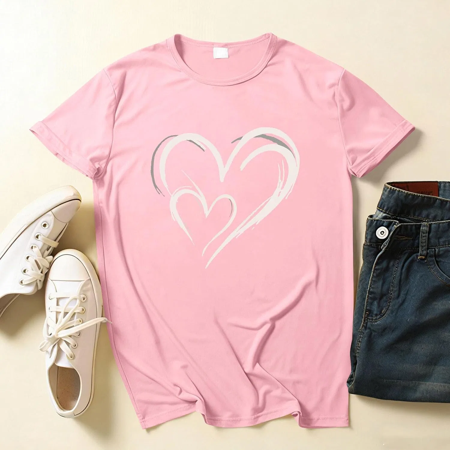 Женская футболка с сердцем Casual Top, Pink — фото 2