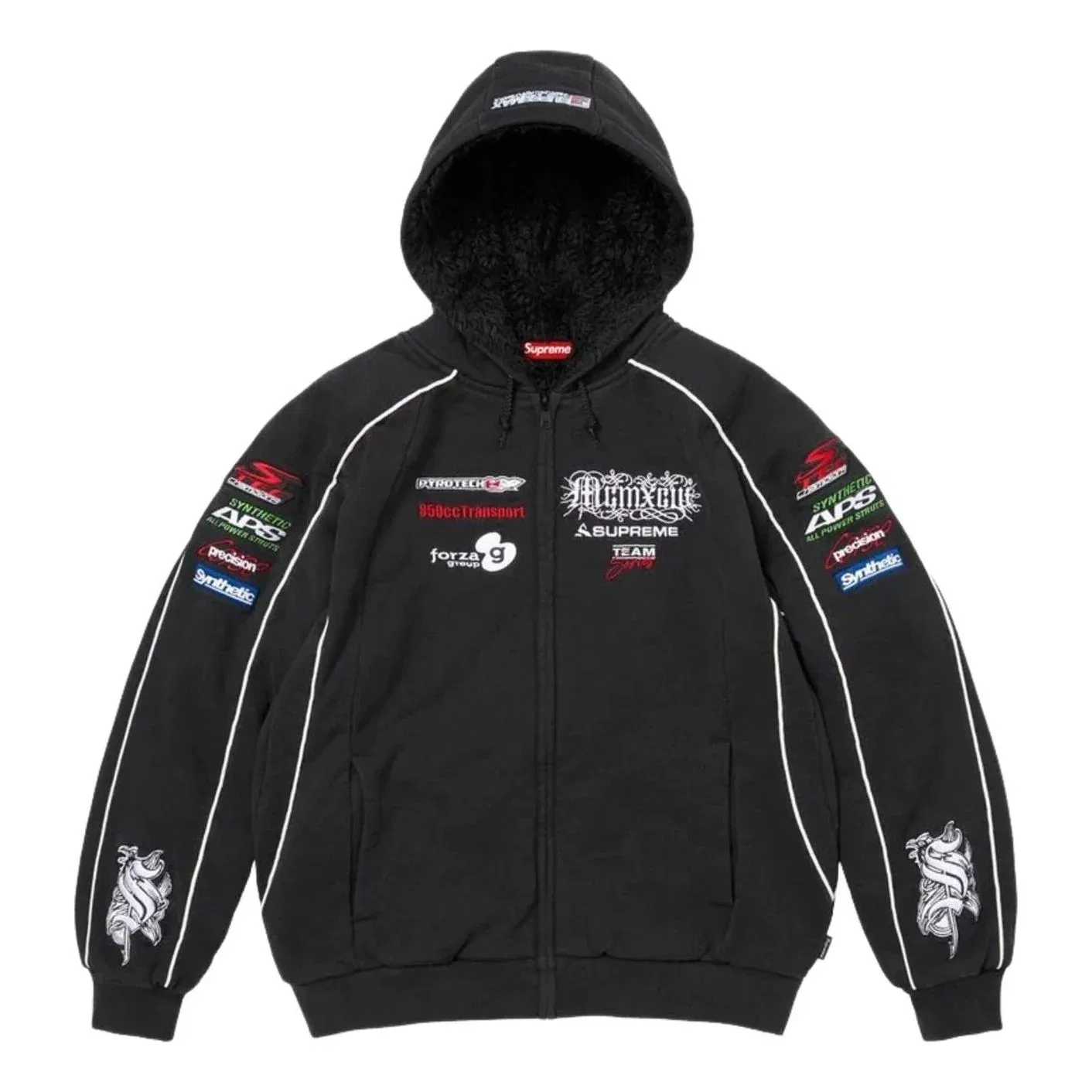 Мужское худи FW26 Racing Lined Zip Up Hooded Sweatshirt 'Black' Supreme, черный