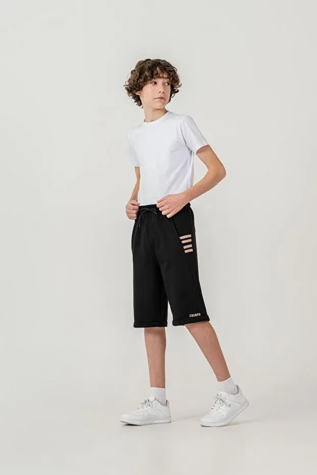 Детские шорты для мальчиков с принтом Champs printed sides 4-stripe Mışıl Kids, Black — фото 3