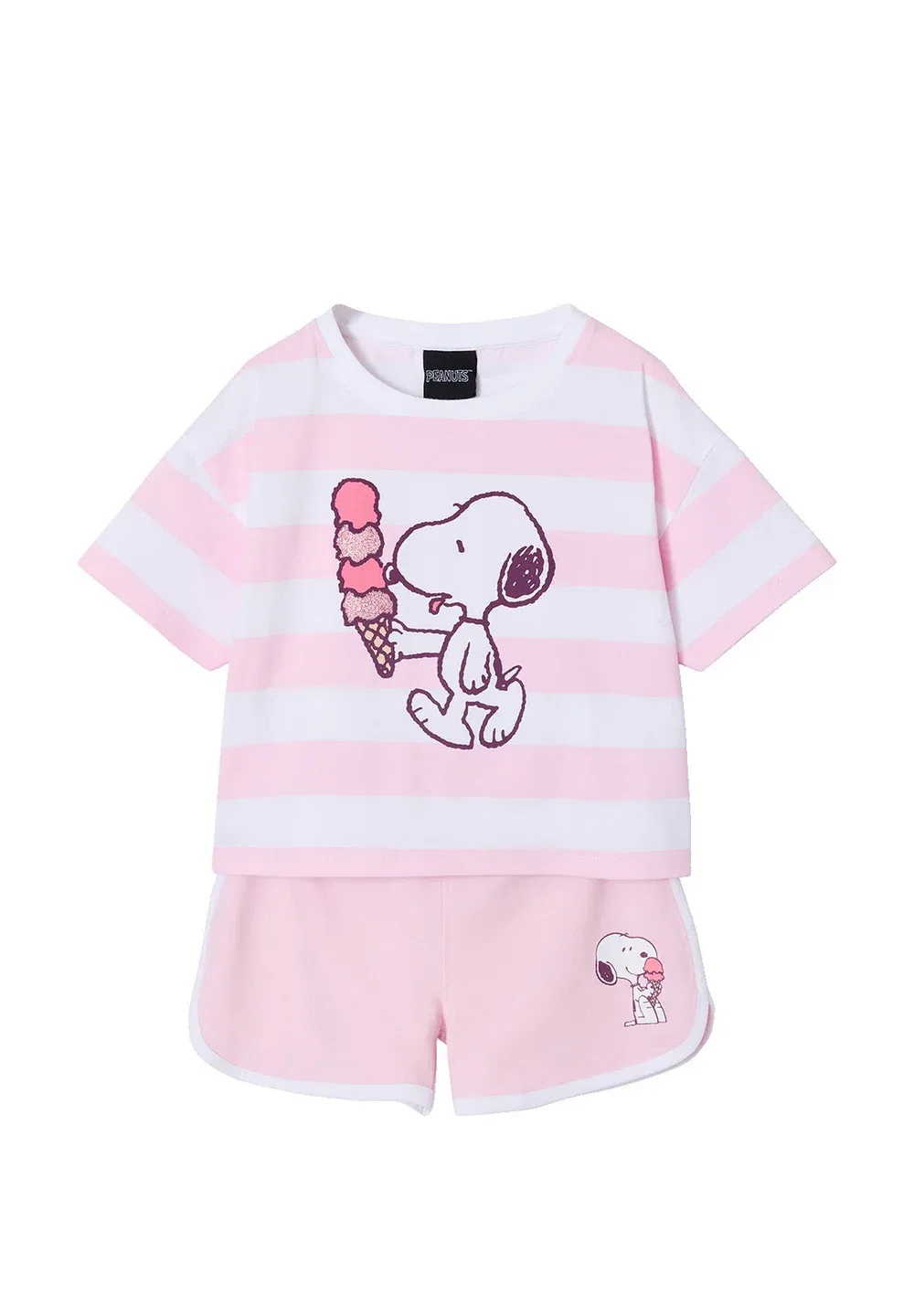 Mädchen-Set из футболки и шорт Peanuts Snoopy - шорты Vertbaudet, Rosa Gestreift