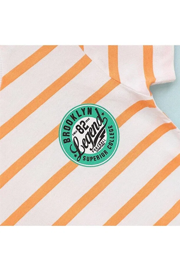 Детская футболка с коротким рукавом для мальчиков полосатая Wanex, White - Orange — фото 4
