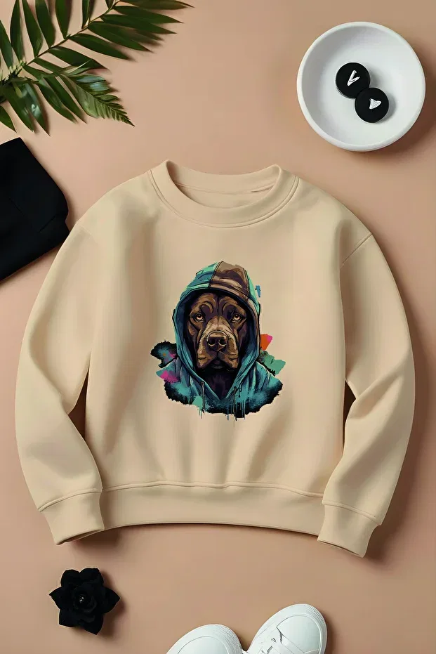 Детские свитшот для мальчиков с принтом Serious Dog Printed Myada, Beige