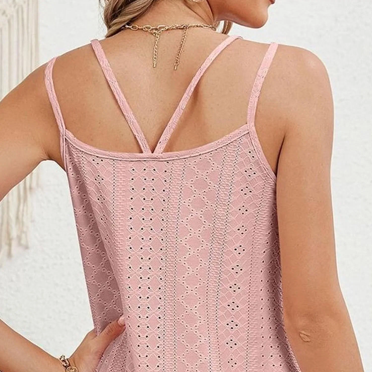 Женский пляжный сарафан на бретелях с вышивкой Eyelet, Pink — фото 3