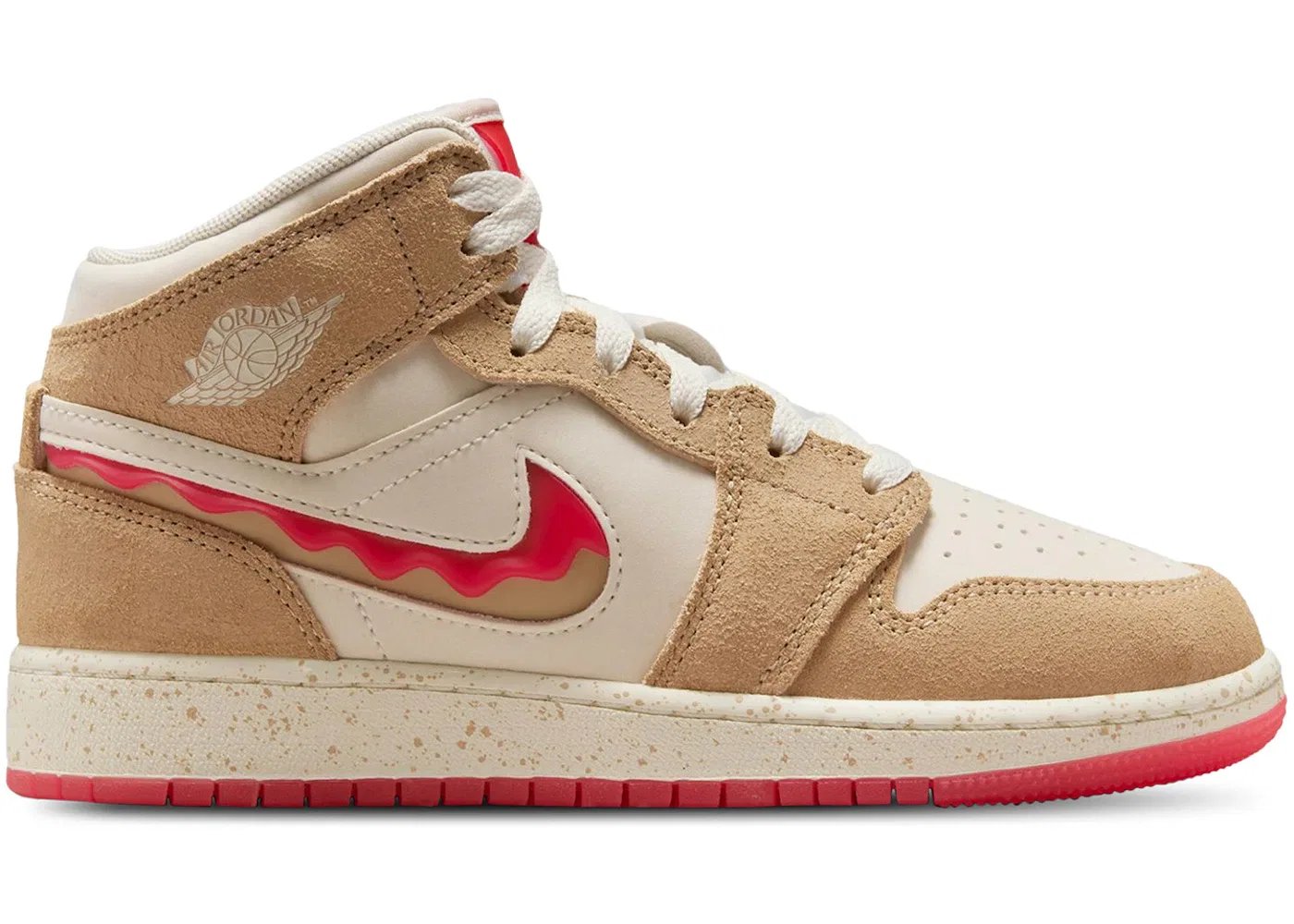 Детские кроссовки Lifestyle с принтом Jordan 1 Mid SE Peanut Butter & Jelly Jordan, Desert Pale Ivory Fusion Red