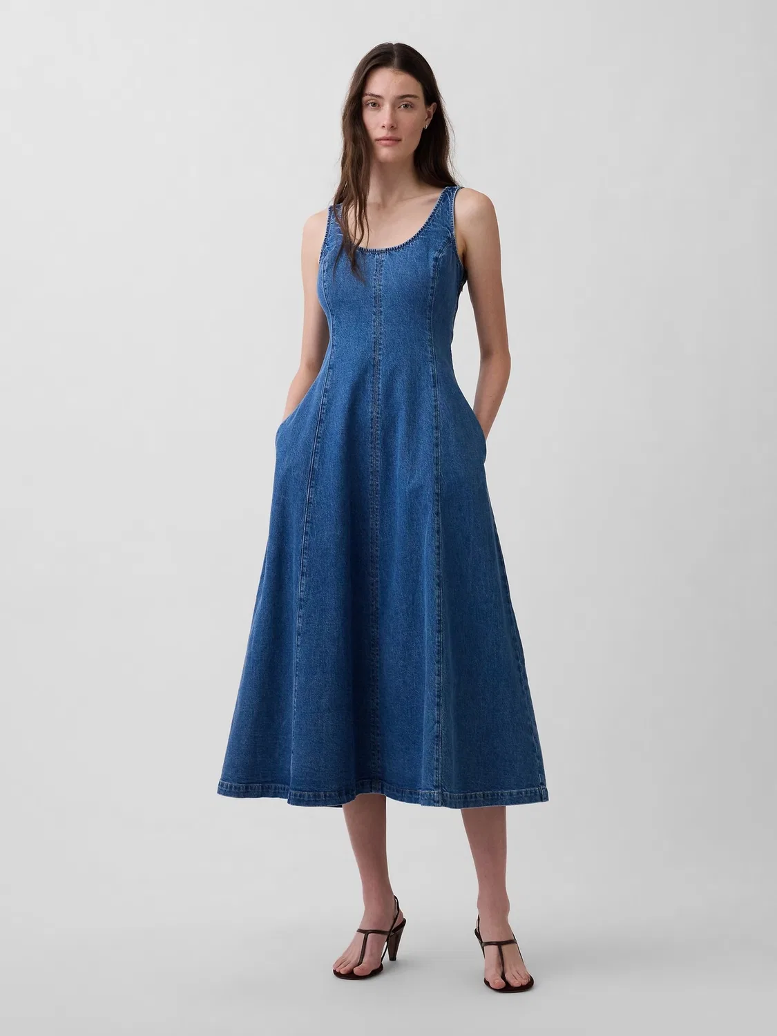 Платье макси джинсовое Gap, синее