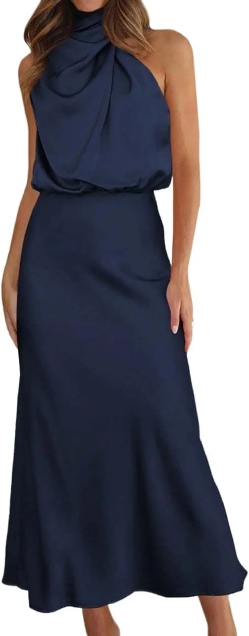 Женское элегантное платье миди с запахом, Navy Blue