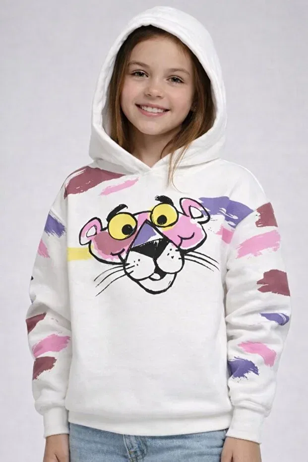 Детские свитшот для девочек с принтом Pink Panther Escabel, Off White
