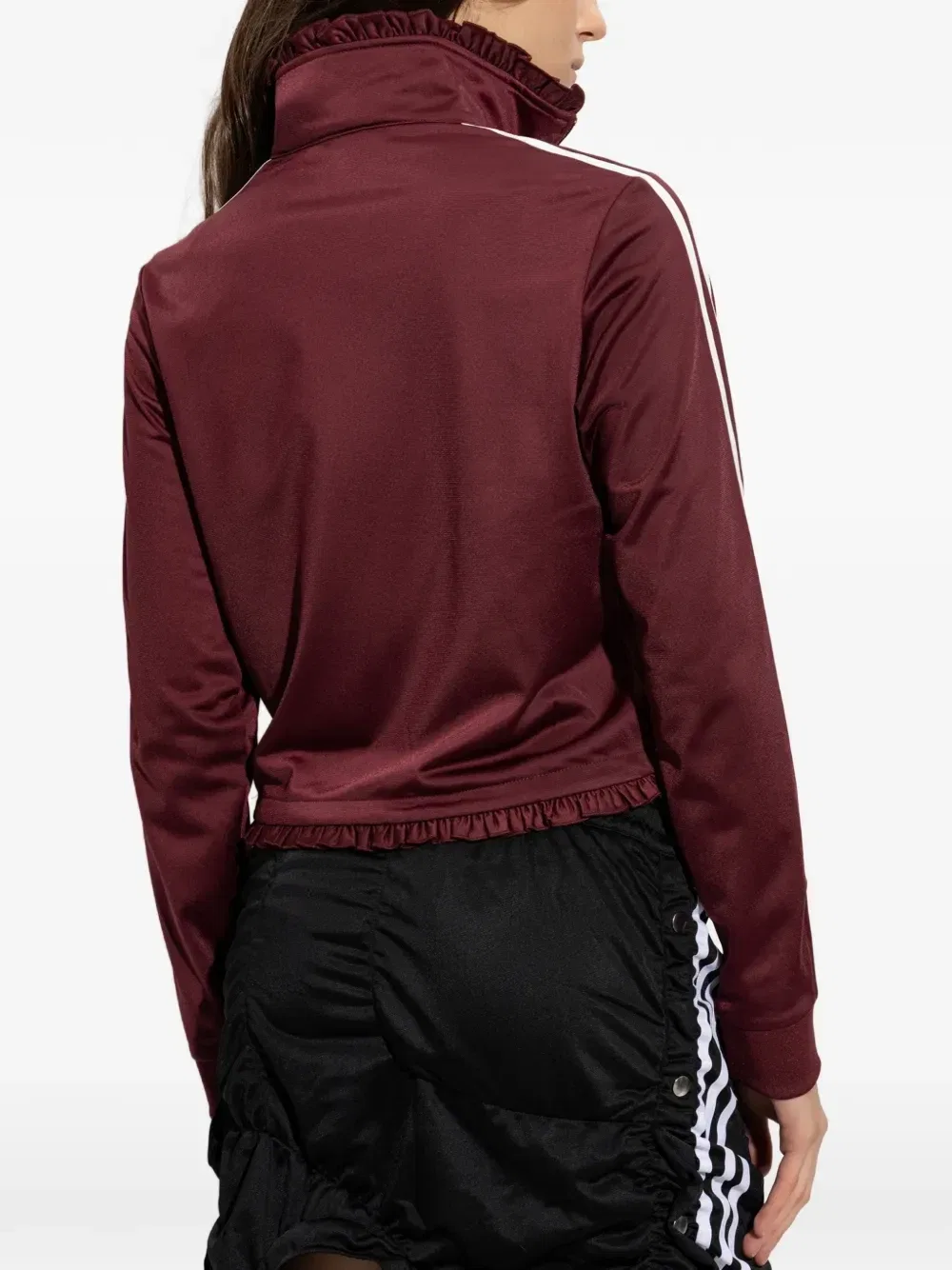 Толстовка на молнии с оборками и полосатыми рукавами adidas, красный — фото 4