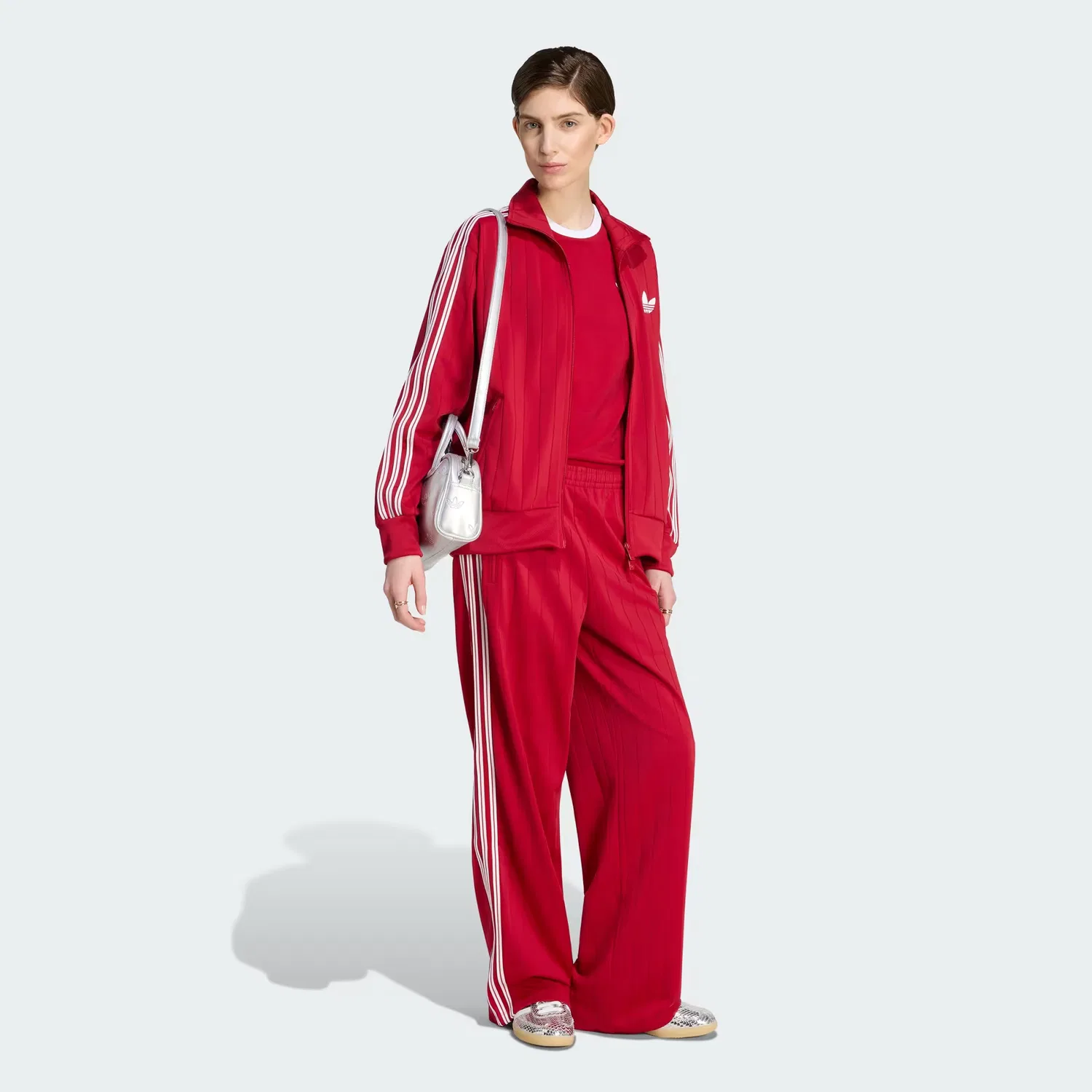 Женская олимпийка свободного кроя Pinstripe Firebird Loose Tracktop Adidas Originals, красно-белый — фото 3