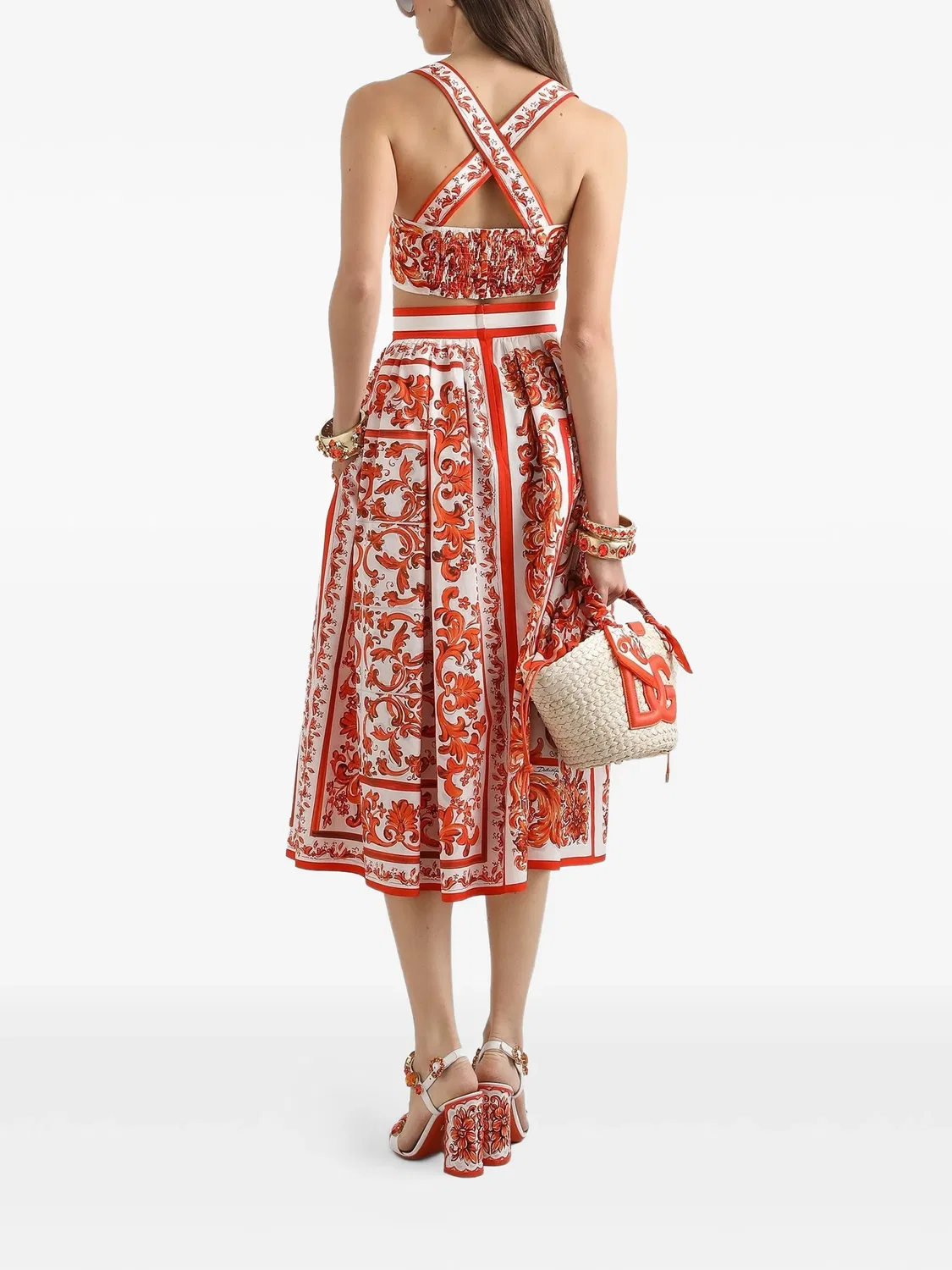 Dolce & Gabbana Топ с майоликовым принтом, белый — фото 2