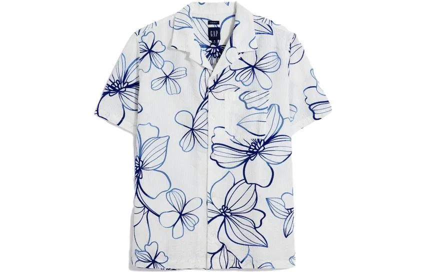 Рубашка с цветочным принтом, GAP, Blue Floral Print