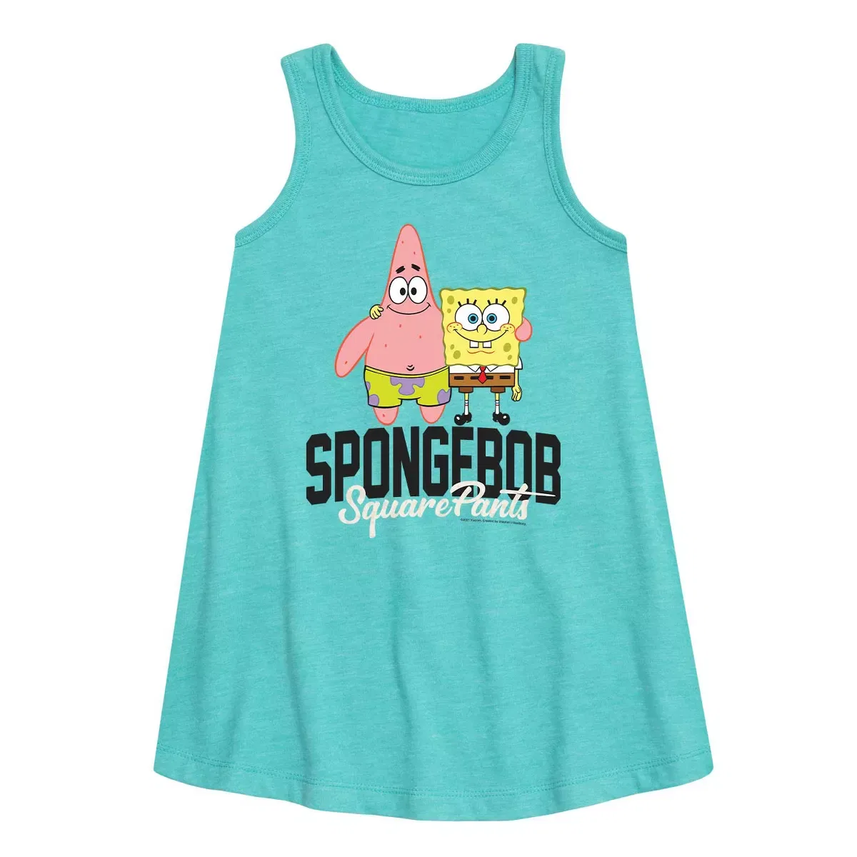 Детское платье-трапеция без рукавов с принтом Patrick And SpongeBob SquarePants SpongeBob SquarePants, Turquoise