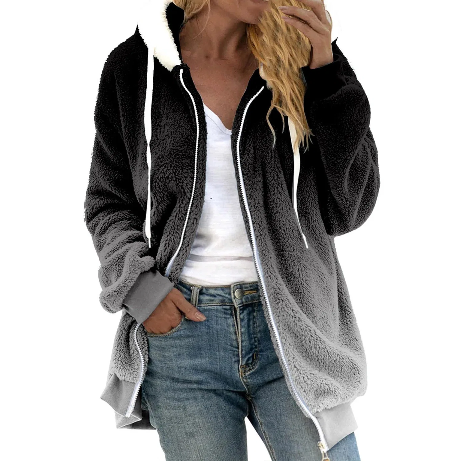 Женская мягкая длинная oversize-куртка с принтом двух цветов, на пуговицах, Nero10