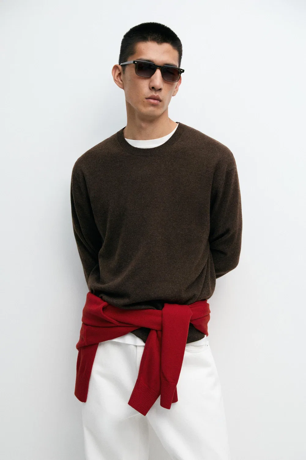 Свитер Massimo Dutti, кашемировый, рубчик, коричнево-серый — фото 2