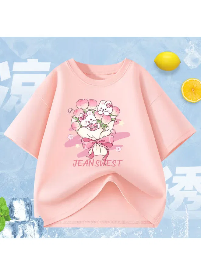 Футболка с принтом для девочки, модель 2025 summer new collection, Jeanswest, персиково-розовый — фото 2